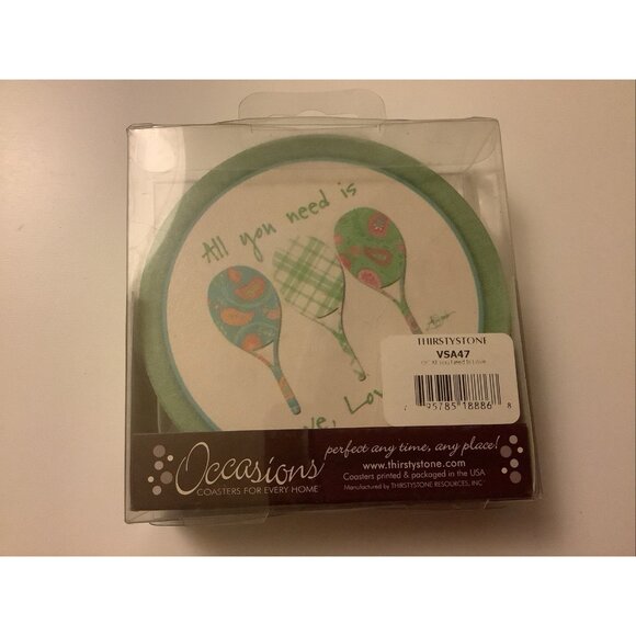 Thirstystone Coasters Set Of 4 Tennis Rackets All You Need Is Love New Old Stock - Picture 10 of 10